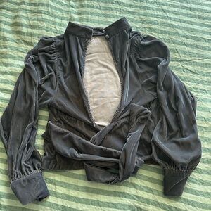 Black Blue Velvet Wrap Banana Republic Victorian Inspired Blouse Open Back